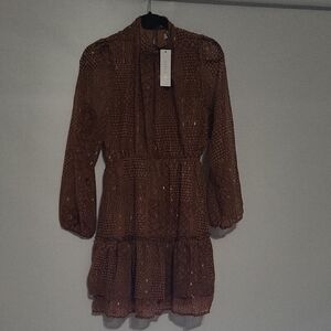 Gilli Textured Long Sleeve Brown Dress